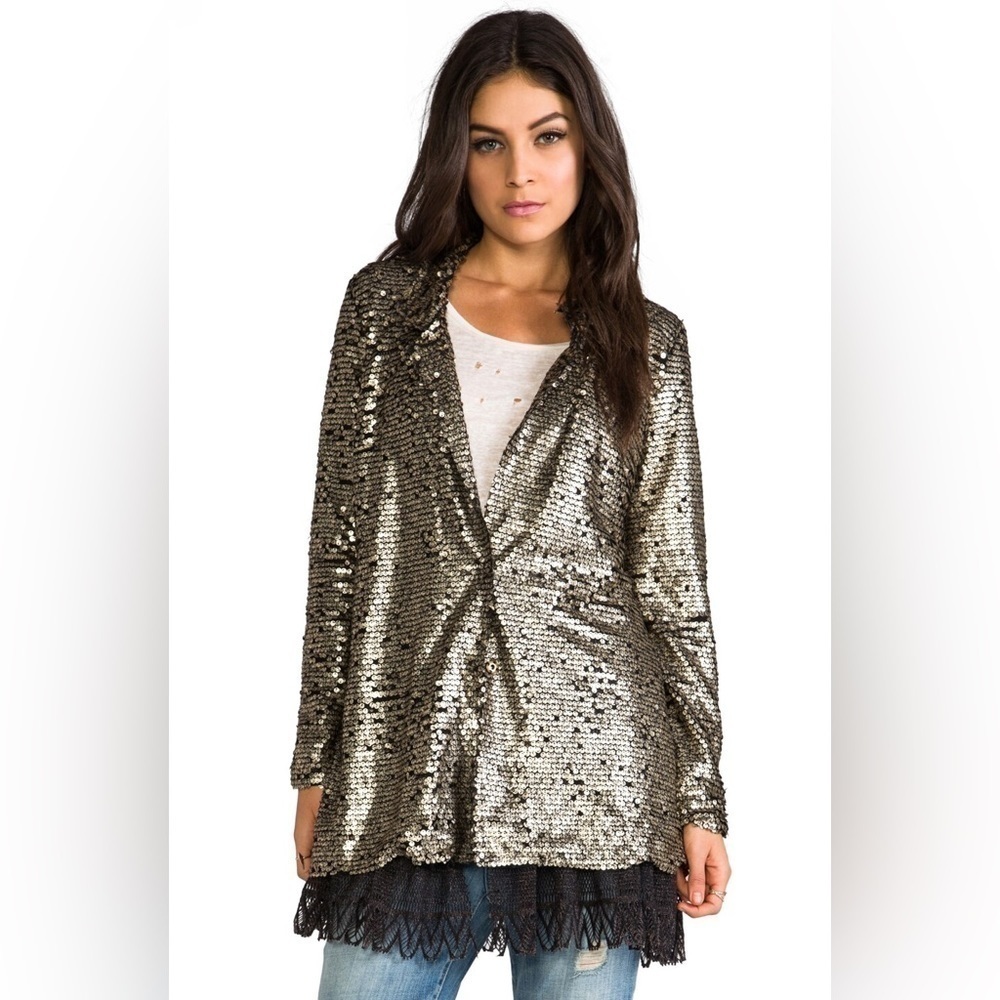 Free People Jacket Tarnished Sequin Stardust Gold XSmall - Picture 2 of 12